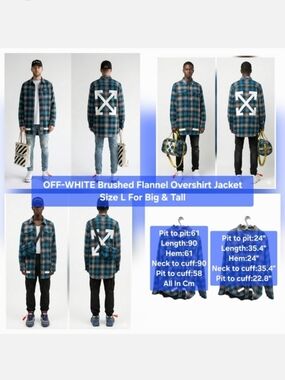 OFF-WHITE Brushed Flannel Overshirt Jacket by Virgil Abloh Size L — For Big & T